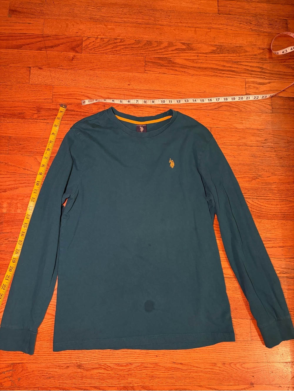 U.S. Polo Assn. Men's Teal Solid Logo Crew Neck T-Shirt LongSleeve Cotton 100% M